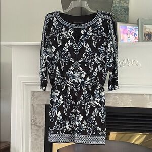 White House Black Market Black and White Sheath Dress 3/4 Sleeve
